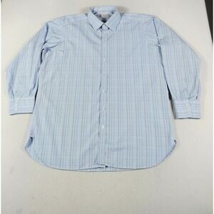 Turnbull & Asser Dress Shirt Mens 18 Blue Plaid Made In England Cotton Luxury